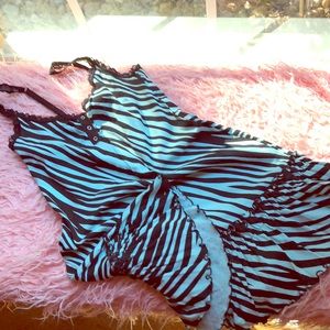 Betsey Johnson Blue & Black Zebra Ruffled Nightie